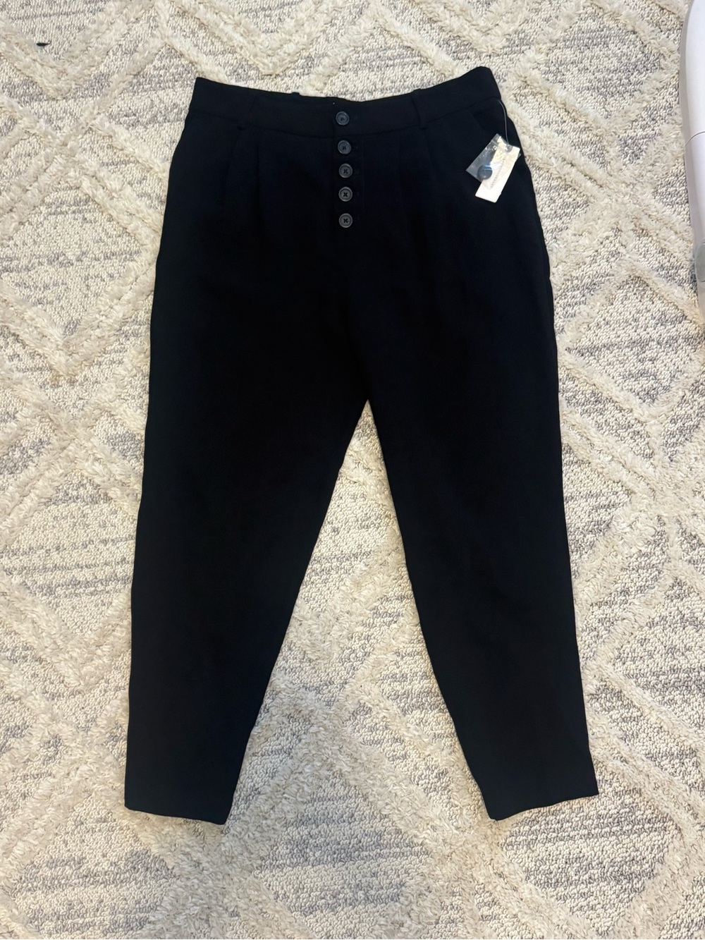 Anthropologie Black Button-Front Tailored Tapered Pants